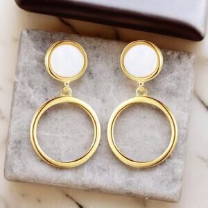 NEW 18K gold plated over 925 Sterling Silver drop hoop earrings jewelry B5A